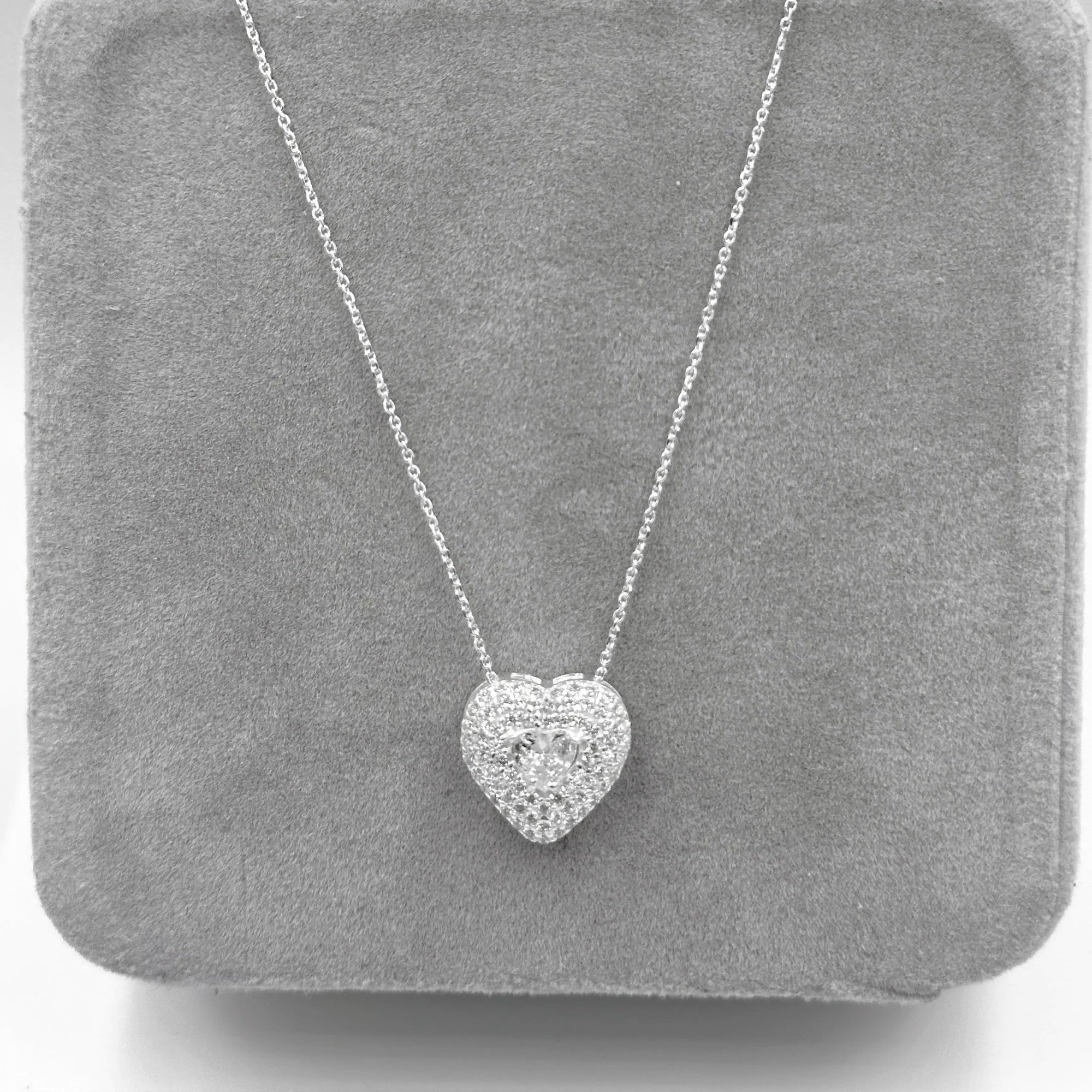 Colar Feminino Luxo Ponto de Luz Coração com Micro Zircônias Prata 925