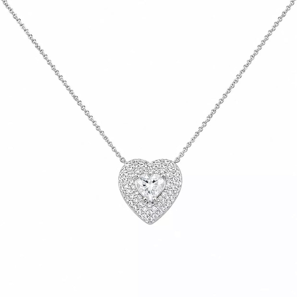 Colar Feminino Luxo Ponto de Luz Coração com Micro Zircônias Prata 925