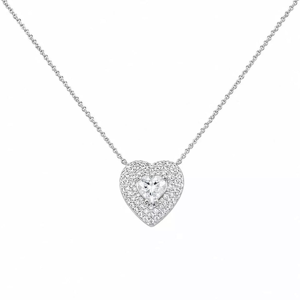Colar Feminino Luxo Ponto de Luz Coração com Micro Zircônias Prata 925