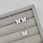 Conjunto Feminino Borboleta Cravejada Luxo Prata 925