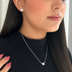 Conjunto Feminino Borboleta Cravejada Luxo Prata 925