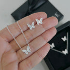 Conjunto Feminino Borboleta Cravejada Luxo Prata 925