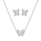 Conjunto Feminino Borboleta Cravejada Luxo Prata 925
