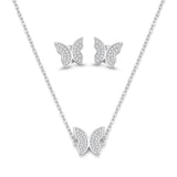 Conjunto Feminino Borboleta Cravejada Luxo Prata 925