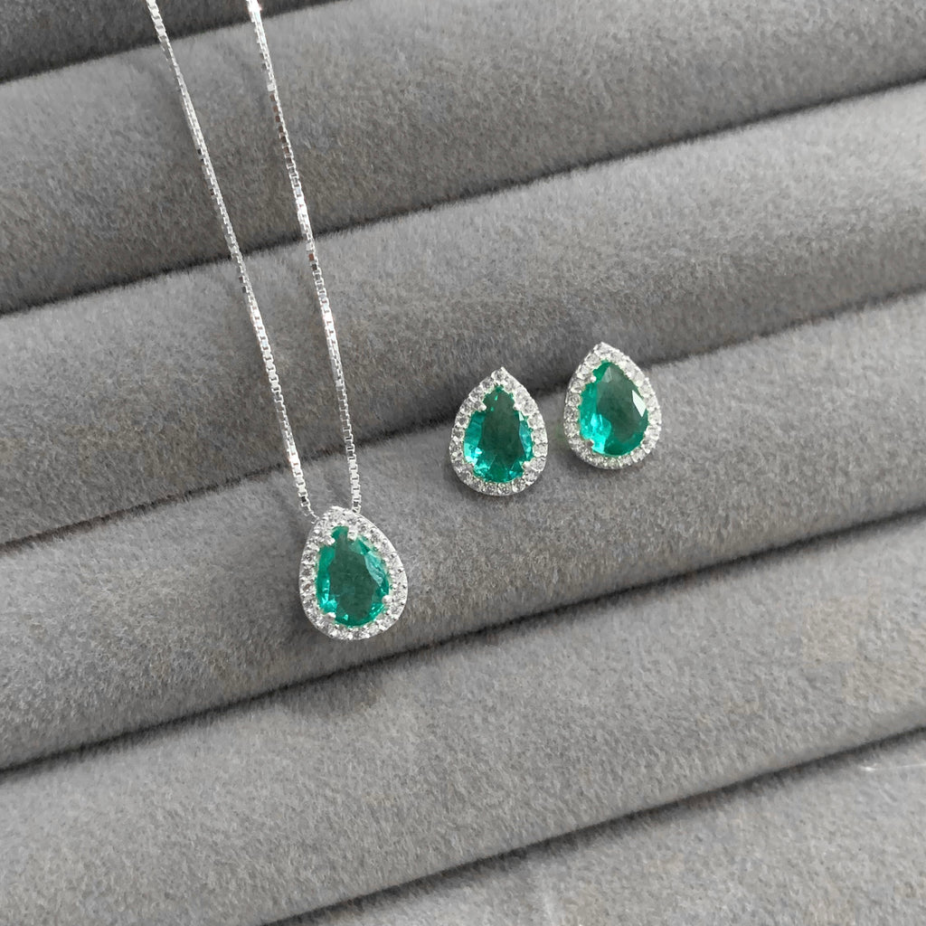 Conjunto Feminino Gota Cravejada Prata 925