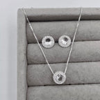Conjunto Feminino Redondo Cravejado Zircônia Cristal Prata 925