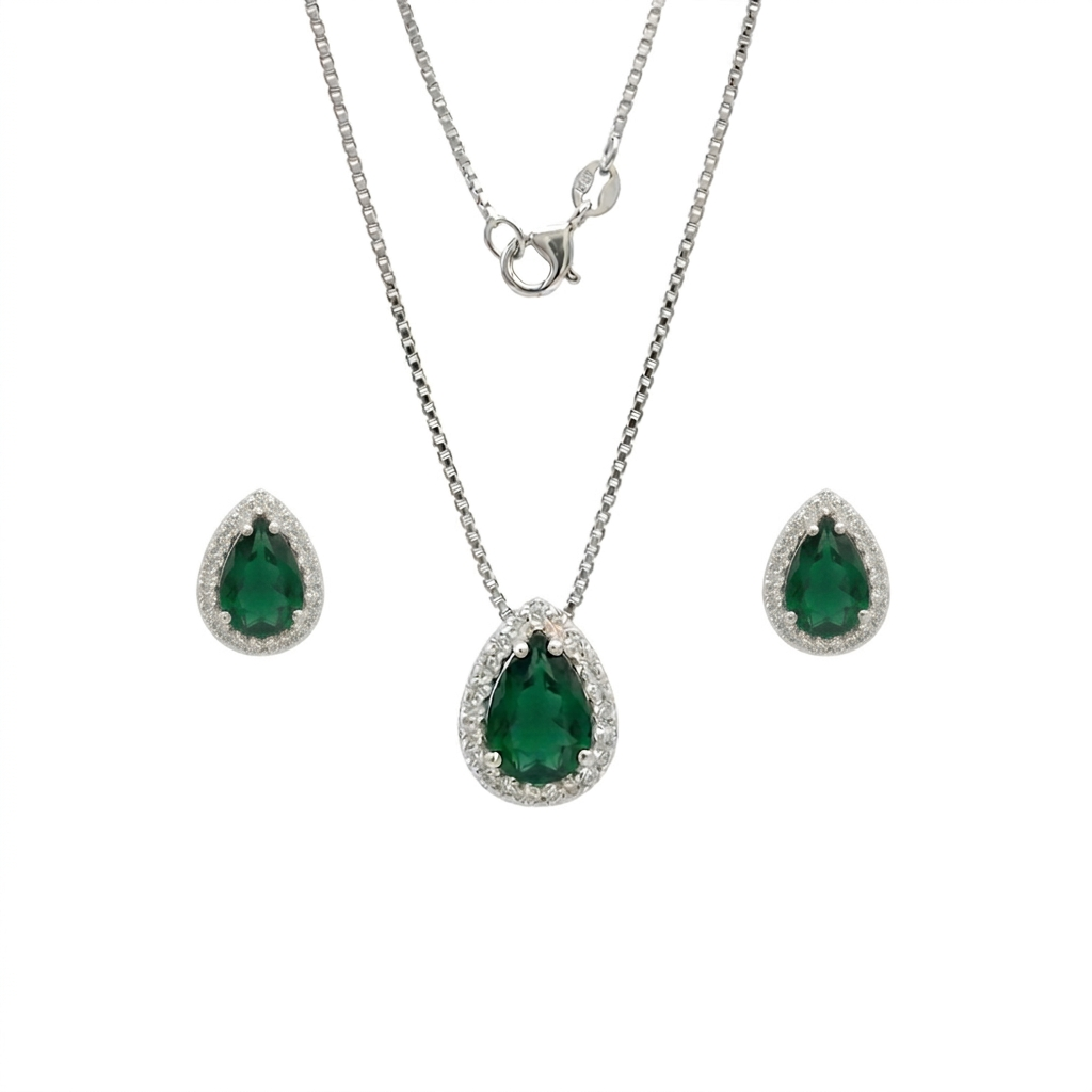 Conjunto Feminino Gota Cravejada Prata 925