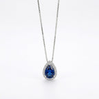 Colar Feminino Gota Cravejada Zircônia Azul Prata 925
