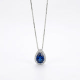 Colar Feminino Gota Cravejada Zircônia Azul Prata 925