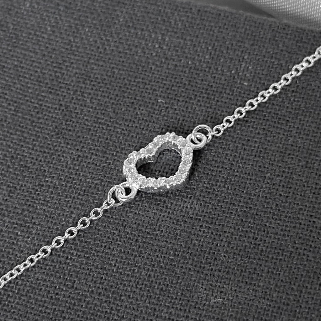 Pulseira Feminina Coração Cravejado Cristal Prata 925