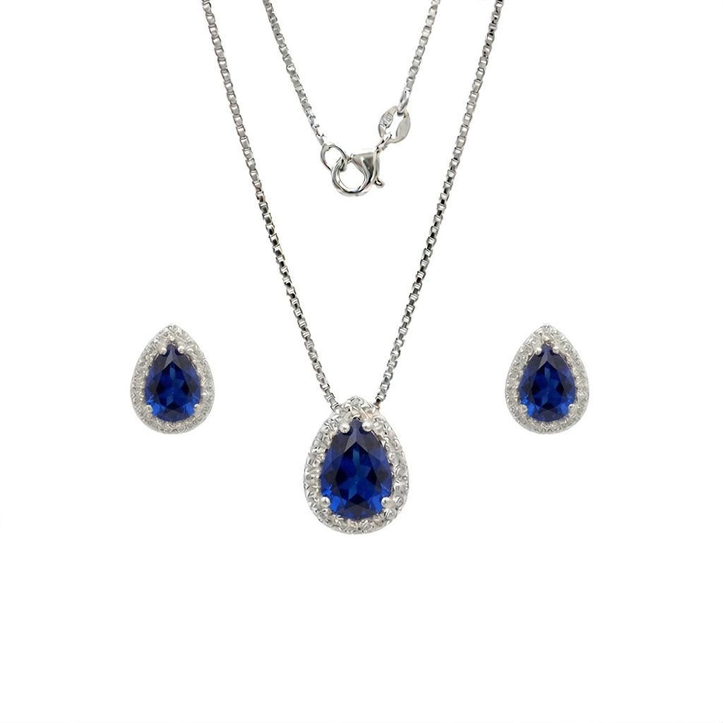 Conjunto Feminino Gota Cravejada Prata 925