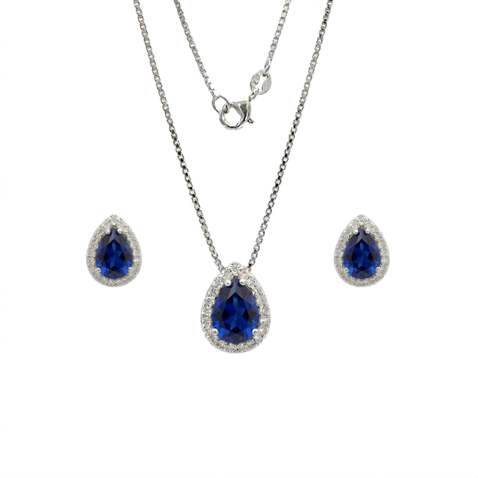 Conjunto Feminino Gota Cravejada Prata 925