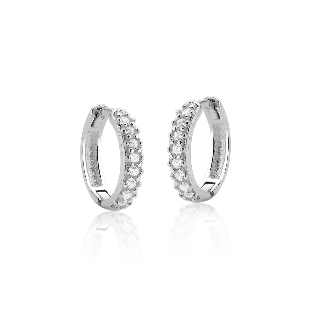 Argola Click Unissex Cravejada 1cm Prata 925