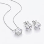 Conjunto Feminino Zircônia Redonda Caixa Alta Cristal Prata 925