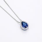 Colar Feminino Gota Cravejada Zircônia Azul Prata 925