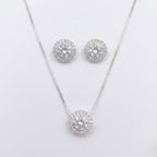 Conjunto Feminino Redondo Cravejado Zircônia Cristal Prata 925