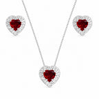 Conjunto Feminino Coração Cravejado Zircônia Rubi Prata 925