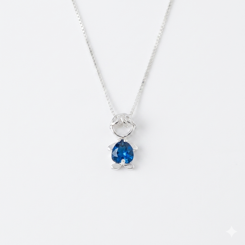 Colar Feminino Filho Menino Zircônia Azul Prata 925