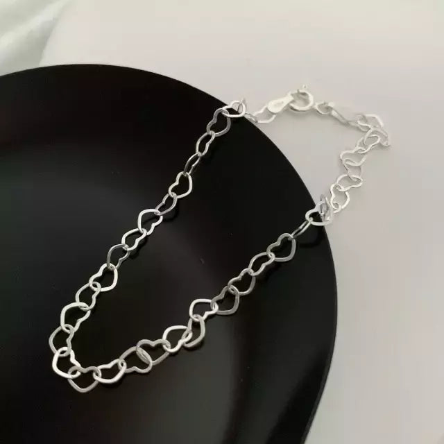 Pulseira Feminina Elo Corações Prata 925