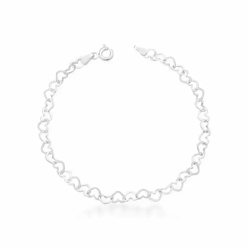 Pulseira Feminina Elo Corações Prata 925