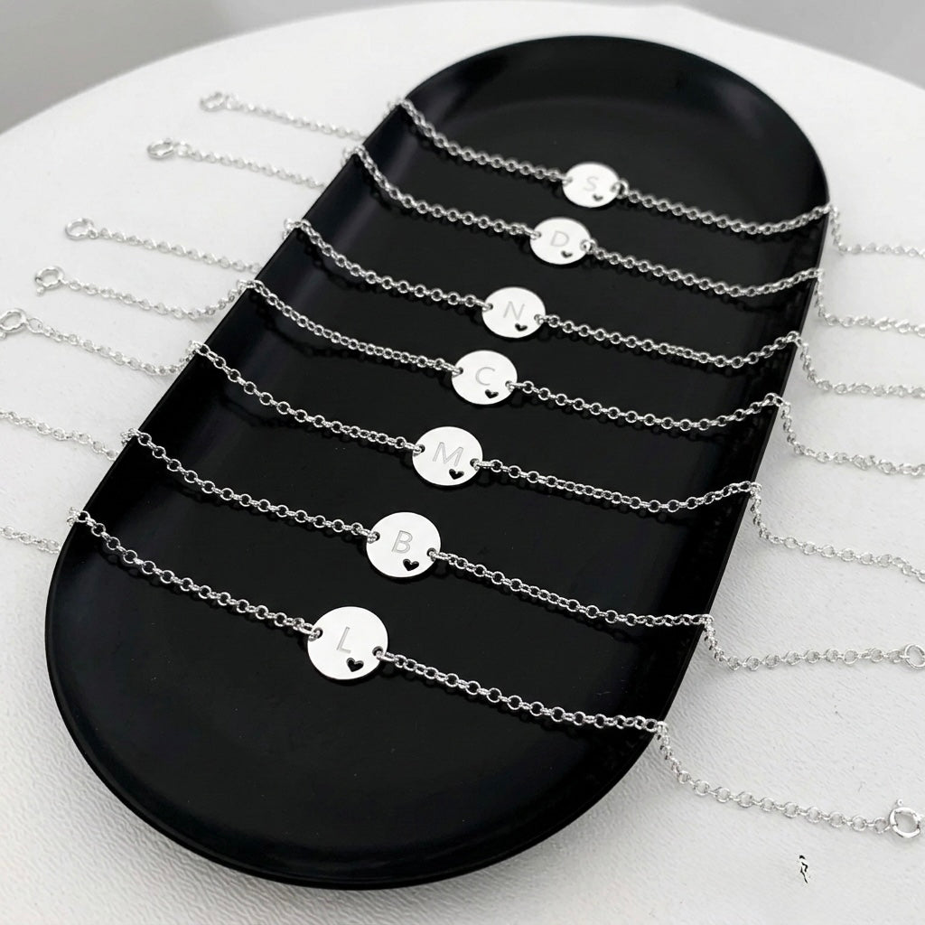 Pulseira Feminina Inicial Mini Coração Prata 925
