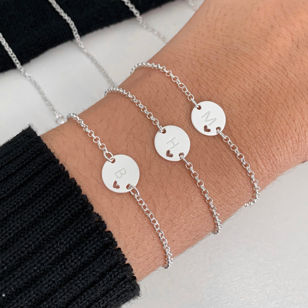 Pulseira Feminina Inicial Mini Coração Prata 925