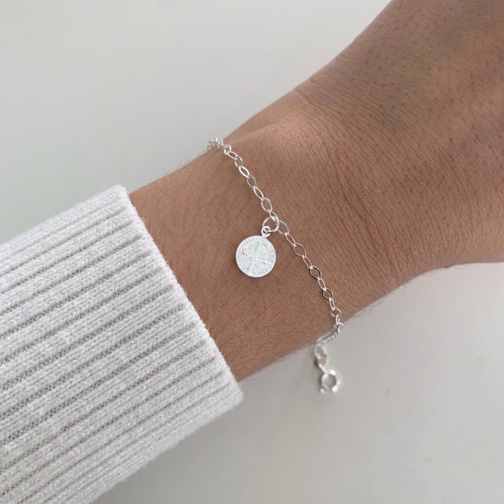Pulseira Feminina Medalha de São Bento Prata 925