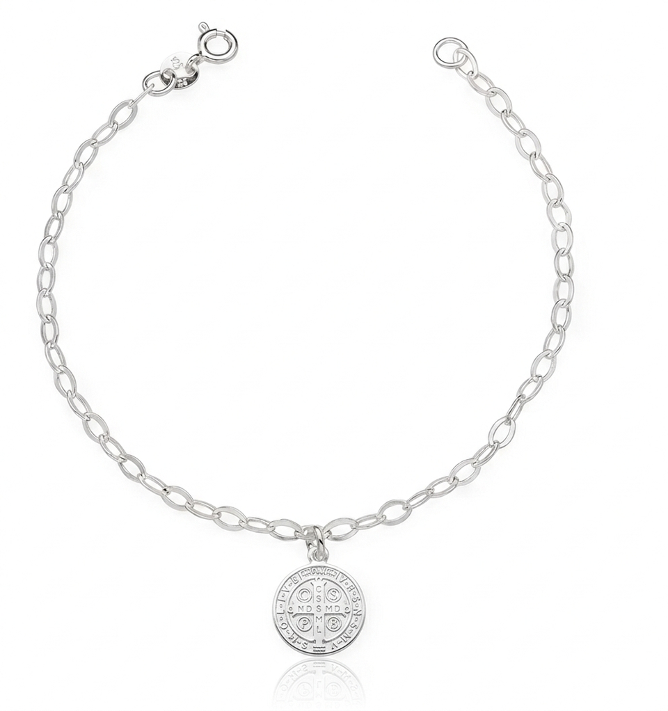 Pulseira Feminina Medalha de São Bento Prata 925