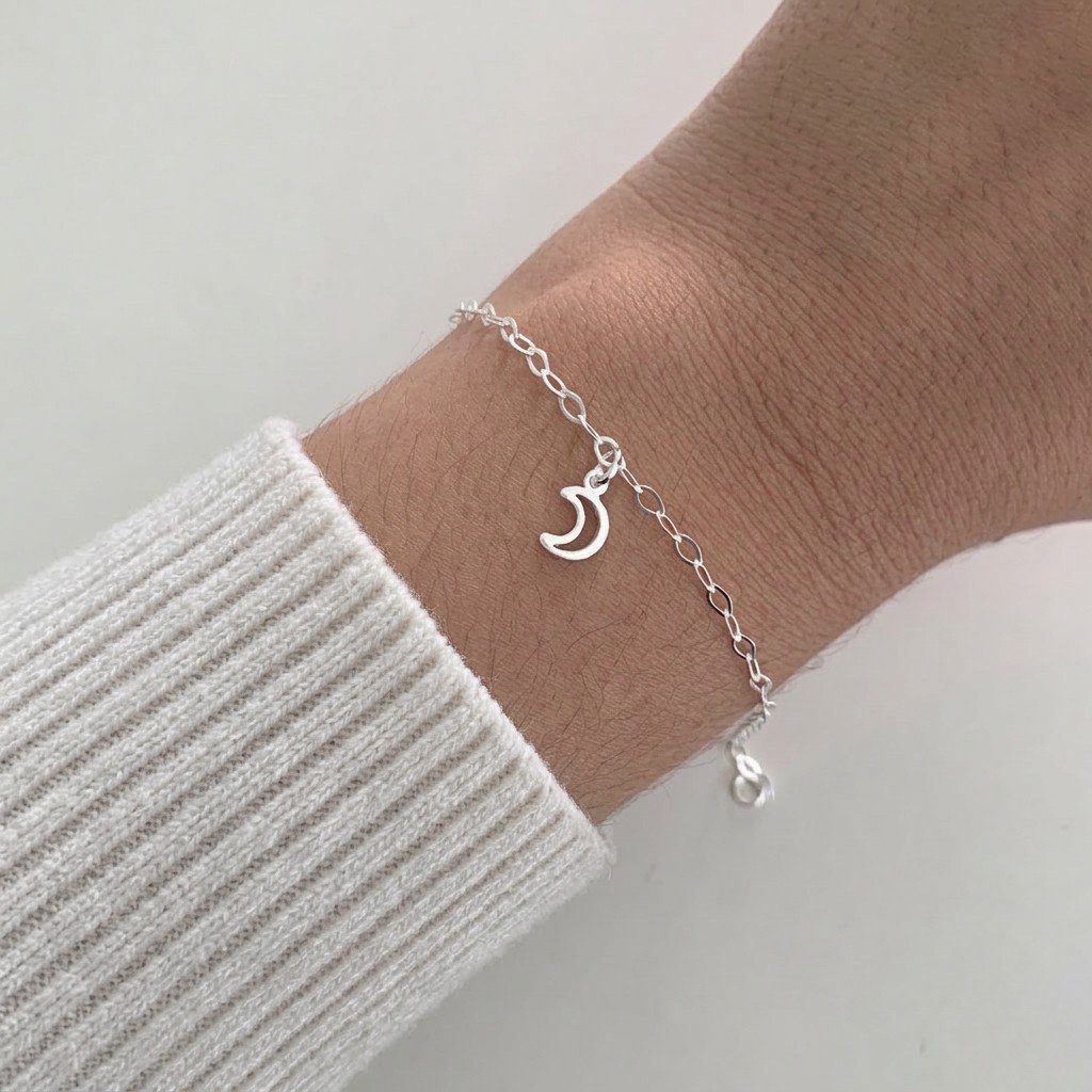Pulseira Feminina Pingente Lua Vazada Prata 925
