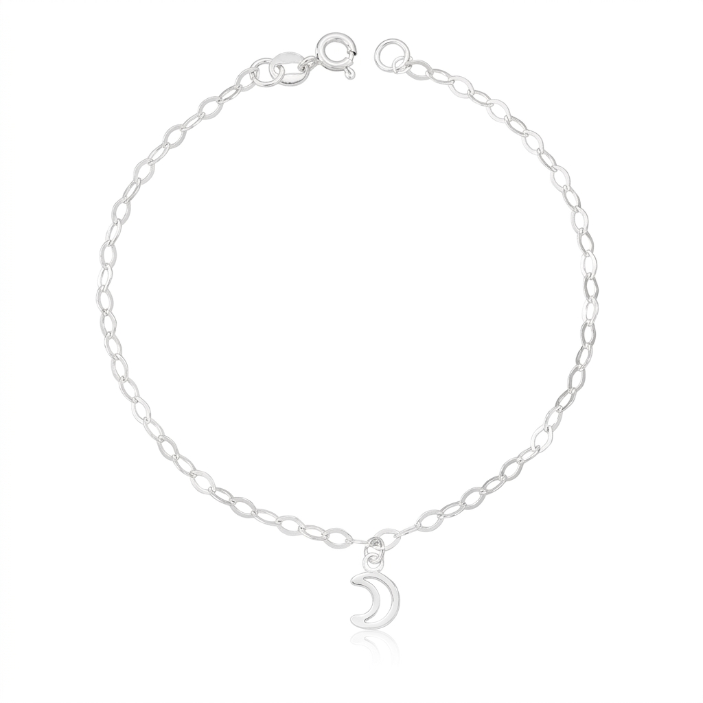 Pulseira Feminina Pingente Lua Vazada Prata 925