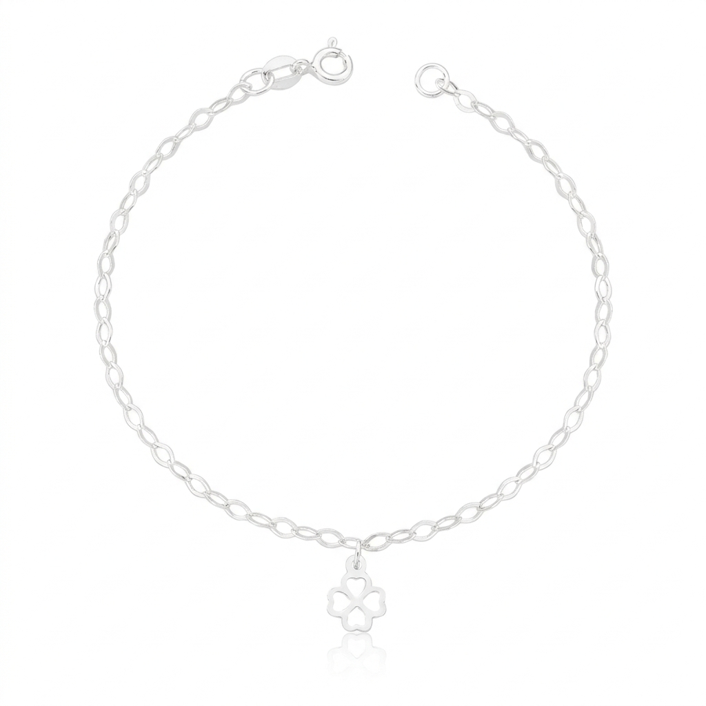Pulseira Feminina Pingente Trevo Vazado Prata 925