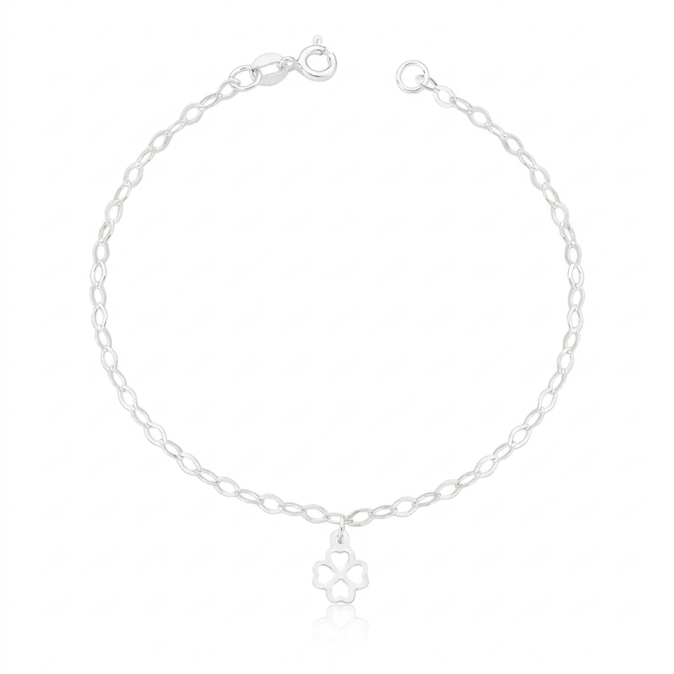 Pulseira Feminina Pingente Trevo Vazado Prata 925