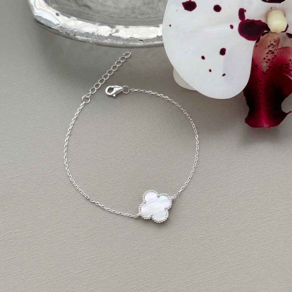 Pulseira Feminina Trevo Madrepérola Prata 925