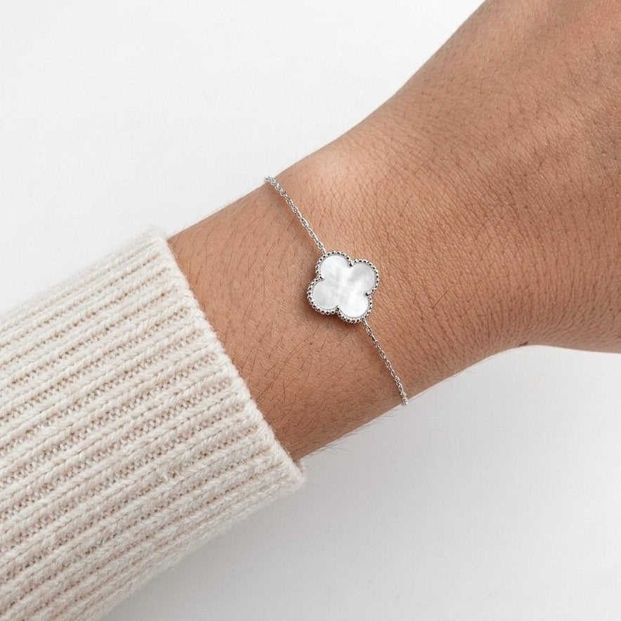 Pulseira Feminina Trevo Madrepérola Prata 925