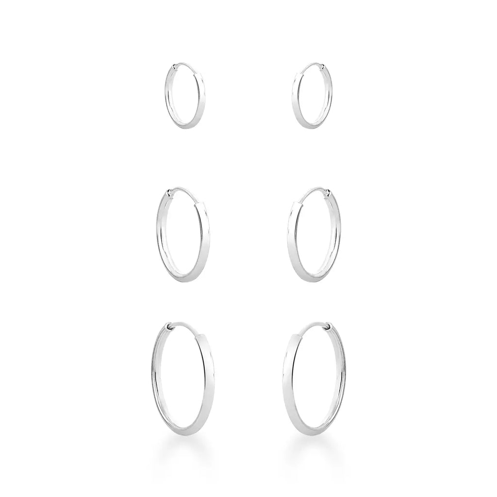 Trio Argolas Lisas 1,6cm, 1,4cm, 1,1cm Prata 925