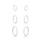 Trio Argolas Lisas 1,6cm, 1,4cm, 1,1cm Prata 925