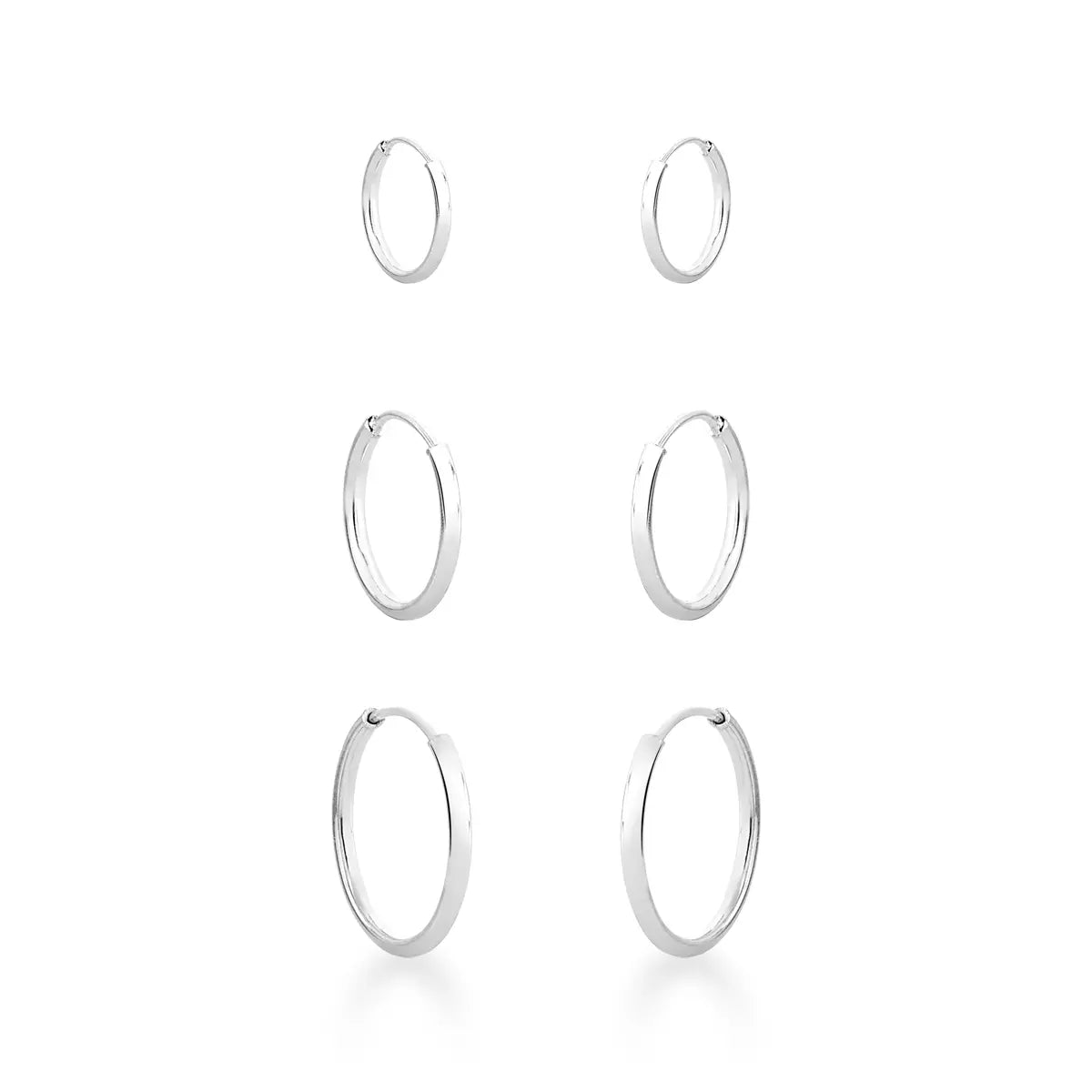 Trio Argolas Lisas 1,6cm, 1,4cm, 1,1cm Prata 925