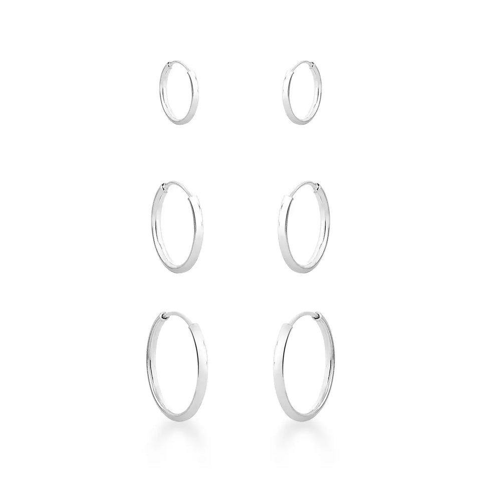 Trio Argolas Lisas 1,6cm, 1,4cm, 1,1cm Prata 925