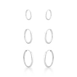Trio Argolas Lisas 1,6cm, 1,4cm, 1,1cm Prata 925