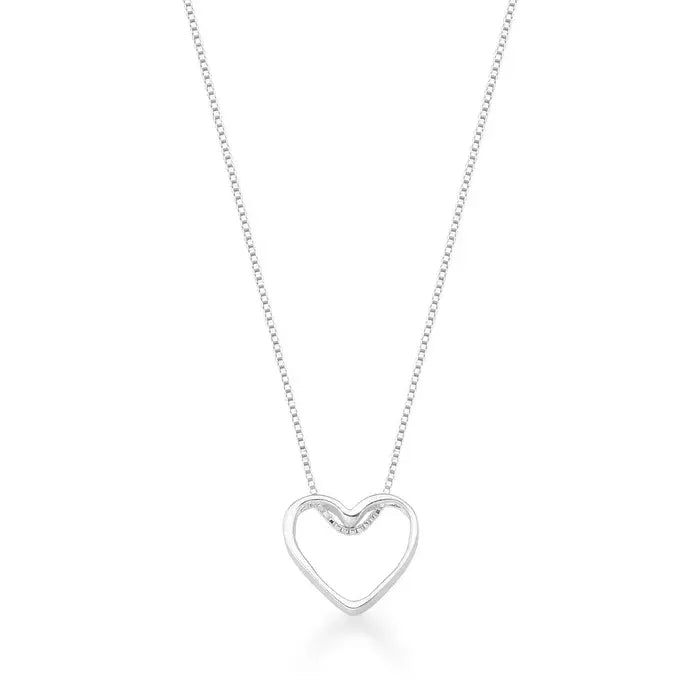Colar Feminino Coração Passante Vazado em Prata 925