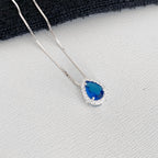 Colar Feminino Gota Cravejada Zircônia Azul Prata 925