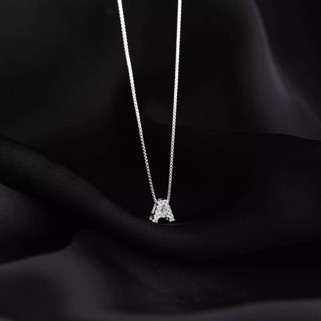 Colar Feminino Pingente Inicial Cravejado Prata 925