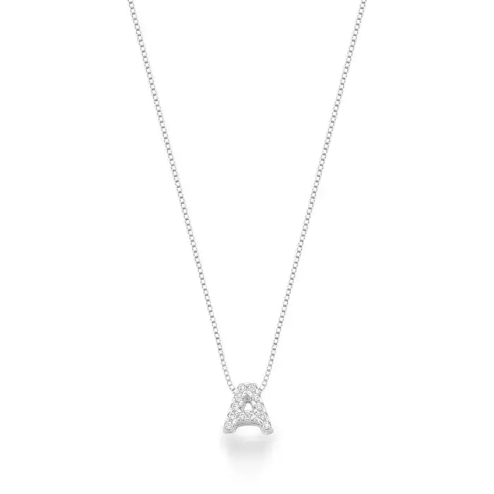 Colar Feminino Pingente Inicial Cravejado Prata 925