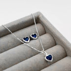 Conjunto Ponto de Luz Coração Zircônia Azul Prata 925