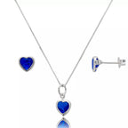 Conjunto Ponto de Luz Coração Zircônia Azul Prata 925