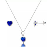 Conjunto Ponto de Luz Coração Zircônia Azul Prata 925